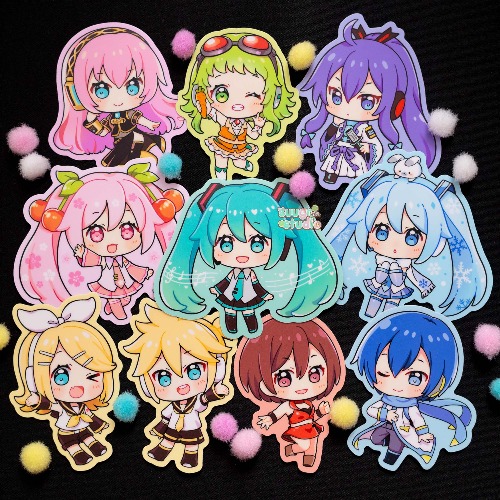 Vocaloid Stickers - Hatsune Miku, Snow Miku, Sakura Miku, Rin, Len, Meiko, Kaito, Luka, Gumi, Gackpo - Full Set
