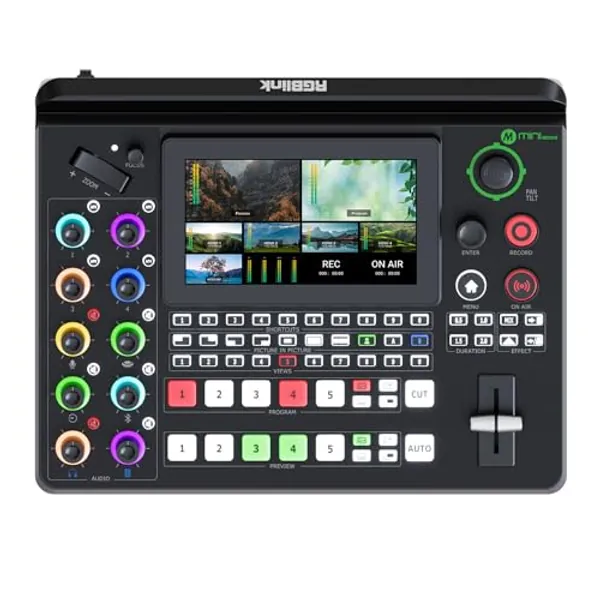 RGBlink mini-Edge, All in One Video Mixer Switcher 4K Multi-Cam Video Switcher with 8-Ch Audio Input, 5-Ch Video Input Video Production Solution for Live Streaming, Podcasting, Content Creation...