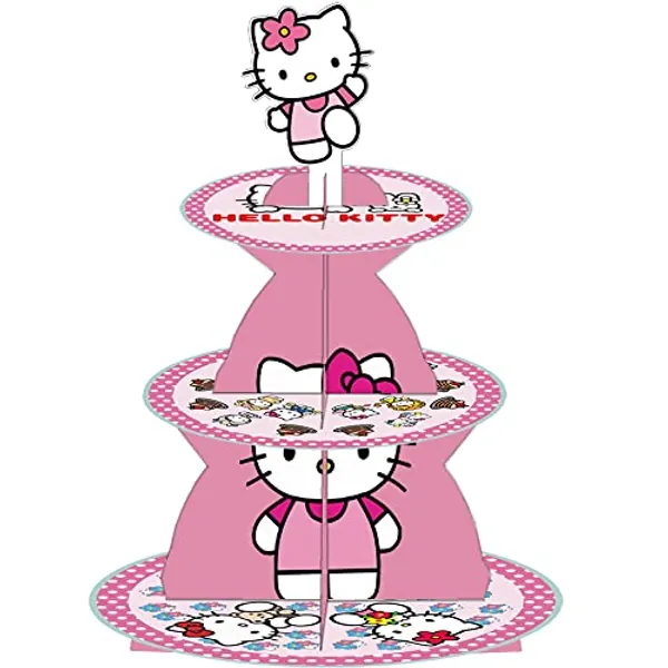 Hello Kitty Party Supplies Decorations, 3 Tier Cupcake Stand, Birthday Dessert and Cake Display Stand for Birthday Party Decoration, Hello Kitty Party Favors Decorations
