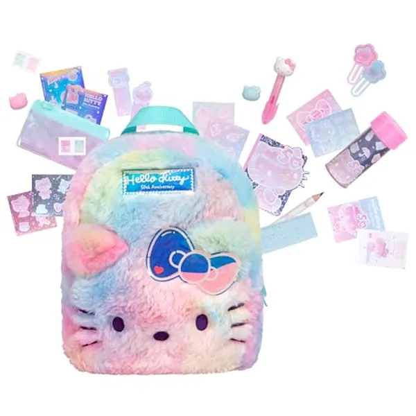 REAL LITTLES - Hello Kitty 50th Anniversary Big Backpack, Hello Kitty and Friends, Backpacks with 20 Hello Kitty working collectible surprises inside! 7.09w x 3.15d x 9.25h Inches