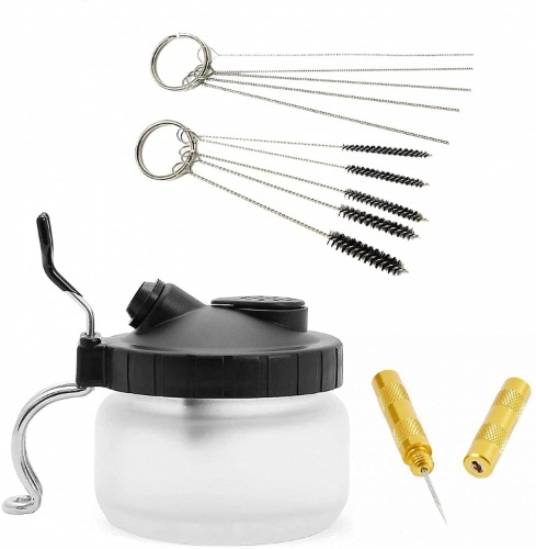 ABEST 4 SET Airbrush Spray Gun Wash Cleaning Tools Needle Nozzle Brush Glass Cleaning Pot Holder