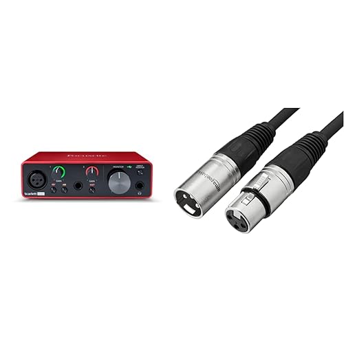 Focusrite Scarlett Solo (3rd Gen) USB Audio Interface with Pro Tools | First & AmazonBasics XLR Male to Female Microphone Cable - 25 Feet, Black - 1 mic preamp, 2x2 I/O - Interface + Microphone Cable, 25 Feet