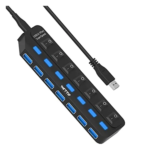 
                            USB 3.0 Hub Splitter - IVETTO Data USB Hub with Individual LED Power Switches for Laptop, PC, MacBook, Mac Pro, Mac Mini, iMac, Surface Pro and More USB Devices (7 Ports)
                        