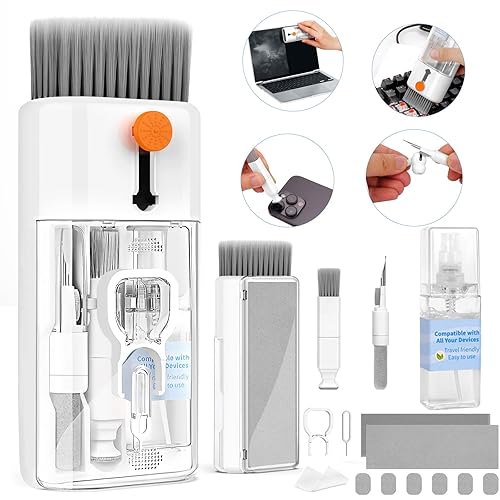 CleaniKu Keyboard Cleaner Laptop Cleaning Kit - 12 in 1 Computer Tech Cleaning Brush, Electronic Screen Cleaner with Multi-Function Cleaning Pen for MacBook, Tablet, iPhone, Earbuds, Camera, Lens - Bright White