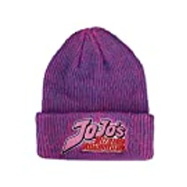 JoJo’s Bizarre Logo Flat Embroidery on Pink Purple Two-Tone Ribbed Acrylic Knitted Beanie Hat