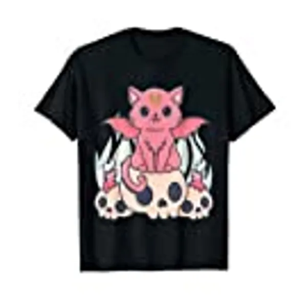 Kawaii Pastel Goth Cute Creepy Demon Cat and Skull Anime Art T-Shirt