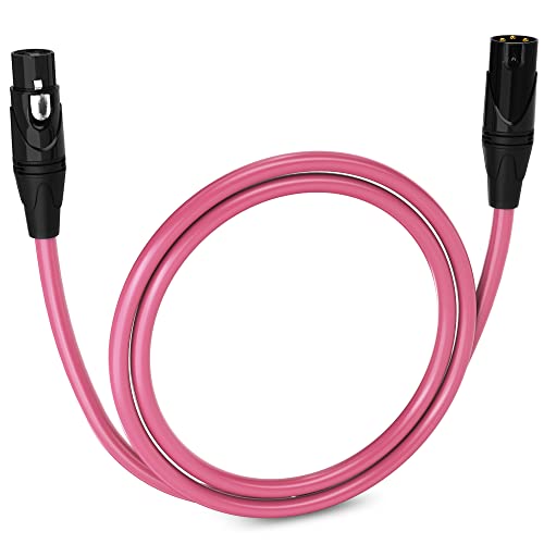 LyxPro 3 Feet XLR Microphone Cable Balanced Male to Female 3 Pin Mic Cord for Powered Speakers Audio Interface Professional Pro Audio Performance and Recording Devices - Pink - 3 Feet - Male to Female Straight - Pink