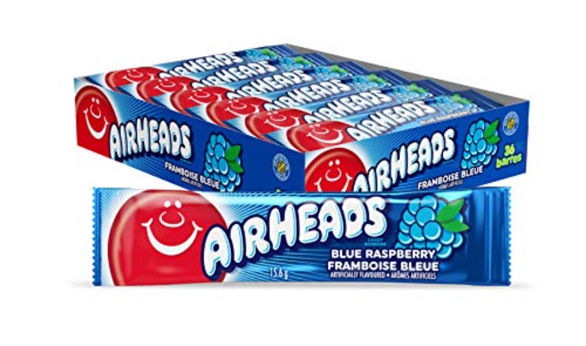 Airheads Candy Bars - Blue Raspberry - Pack of 36 Individually Wrapped Full-Size Bars - Non-Melting Chewy Treats - Blue rasberry