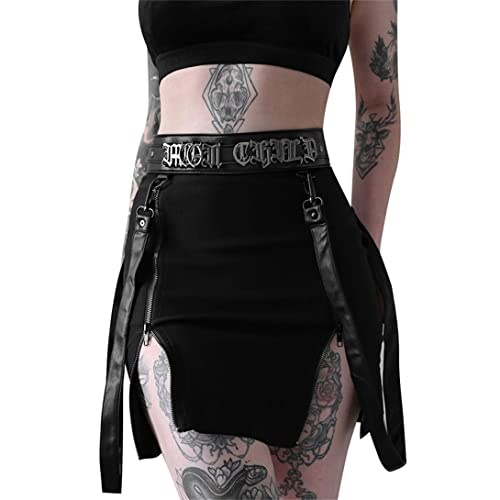 TOMETO STAR Women Mesh Irregular Skirts Pentagram Zipper Punk Gothic Darkness Lady Skirt Casual Loose Club Skirts - Large - Black 3
