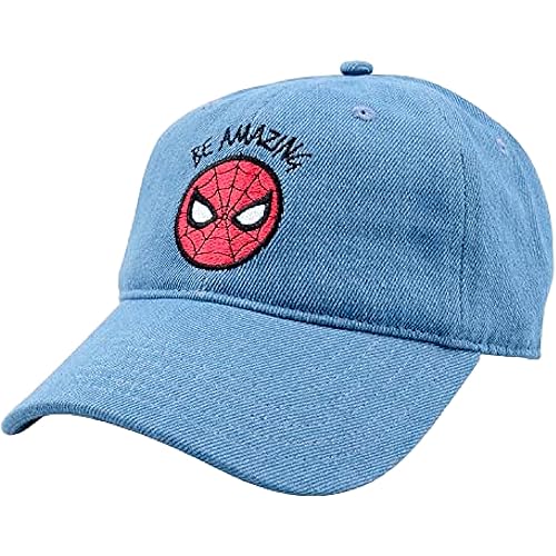 Marvel Spider-Man Cotton Adjustable Dad Hat, Baseball Cap with Curved Brim - Denim