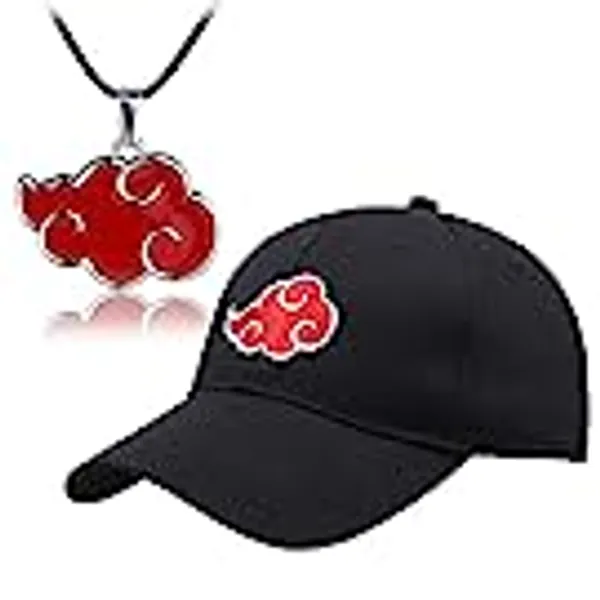 Metaparty Akatsuki Baseball Cap,Japanese Anime Baseball Cap Black, Red Cloud Logo