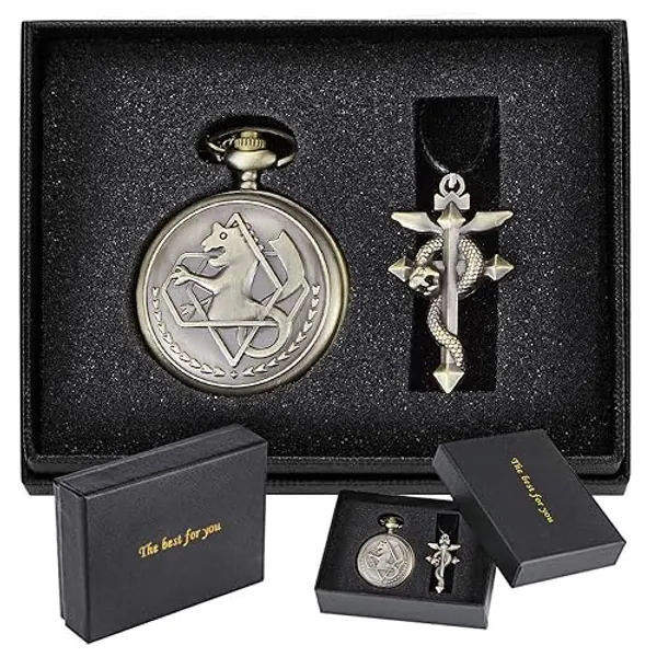 Nostalgia Movie Theme Design Alloy Quartz Pocket Watch with Chain Necklace Pendant & Gift Box - brown