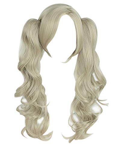 TOKYO-T Ann Takamaki Wig Cosplay Blonde Two Ponytail with Bangs Wavy Grey Apricot