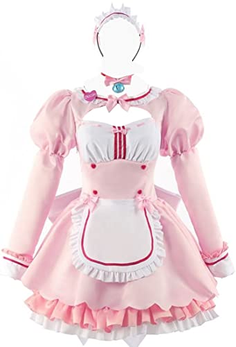 Nekopara Chocola Vanilla Dress Maid Lolita Pink Skirts Cosplay Costume Girls Halloween Cute - Custom-Made - Pink