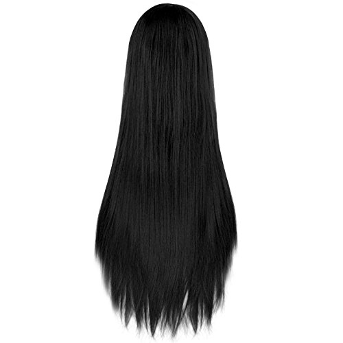 Topbuti Black Long Straight Cosplay Wigs 80cm for Women Girls Halloween Party