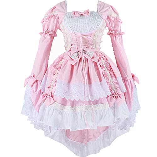Re-Lady Women Gothic Classic Irregular Hem Princess Lolita Dress Halloween Cosplay Maid Costume - 3X-Large - Pink