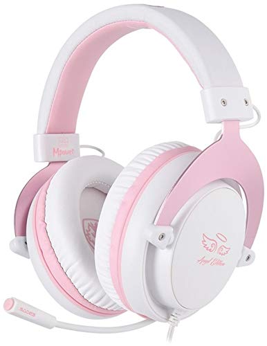 SADES MPOWER Stereo Gaming Headset for PS4, PC, Mobile, Noise Cancelling Over Ear Headphones with Retractable and Flexible Mic & Soft Memory Earmuffs for Laptop Nintendo Switch Games-Angel Edition - White, Light Pink