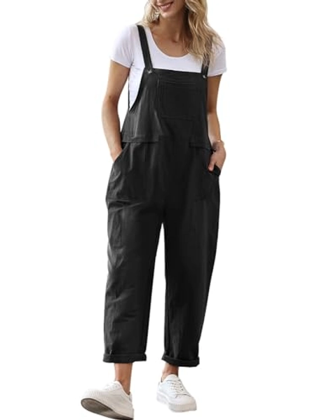 YESNO Women Long Casual Loose Bib Pants Overalls Baggy Rompers Jumpsuits with Pockets PV9