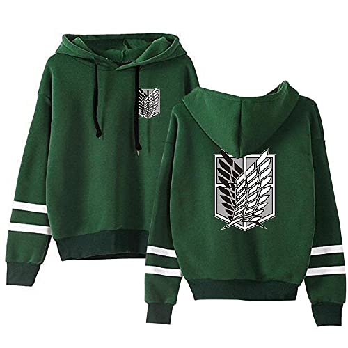 AMOMA Anime Attack on Titan Wings Gedruckter Sport Hoodie Unisex Freizeit Langarm Cosplay Gestreiftes Kapuzenpullover - L - Black Logo Green