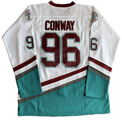 Herren Mighty Ducks 33 Greg Goldberg 96 Charlie Conway 99 Adam Banks genähte Eishockey-Trikots - L - 96 Weiß