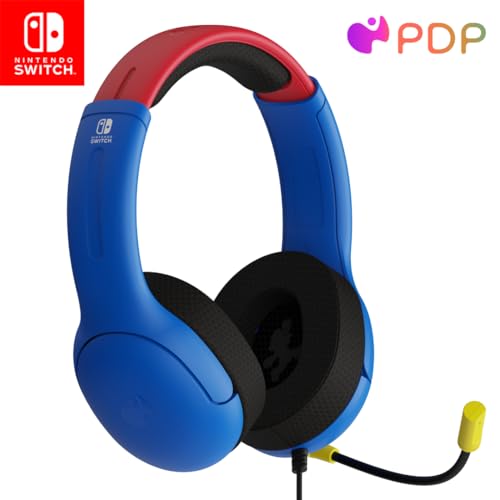 PDP Gaming AIRLITE Stereo Headset with Mic for Nintendo Switch - PC, iPad, Mac, Laptop Compatible - Noise Cancelling Microphone, Lightweight, Soft Comfort On Ear Headphones - MARIO - Mario Red