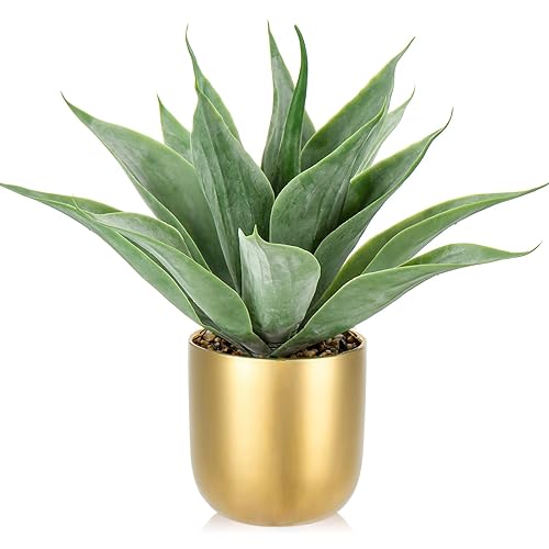 Large Faux Agave Plant 13" Artificial Aloe Vera Plant Fake Succulent Plants in Pot Realistic Agave Plant Artificial Potted Plants for Home Living Room Table Office Desk Bathroom Indoor Decor(Gold) - Agave -Gold