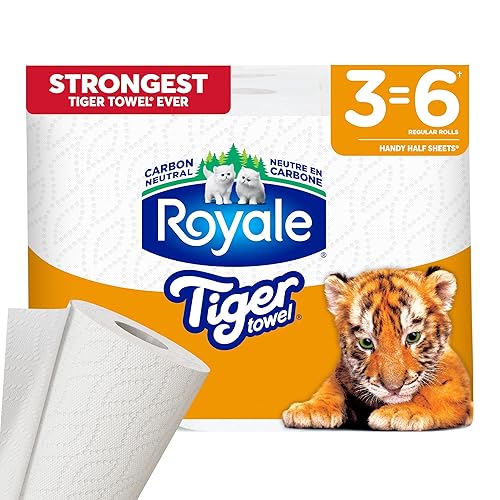 Royale Tiger Strong Paper Towel, 3 Equal 6 Rolls, 98 Sheets per Roll - 1 count (Pack of 3) - White