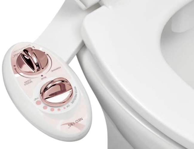 LUXE Bidet NEO 185 - Self-Cleaning, Dual Nozzle, Non-Electric Bidet Attachment for Toilet Seat, Adjustable Water Pressure, Rear and Feminine Wash (Rose Gold) - Rose Gold