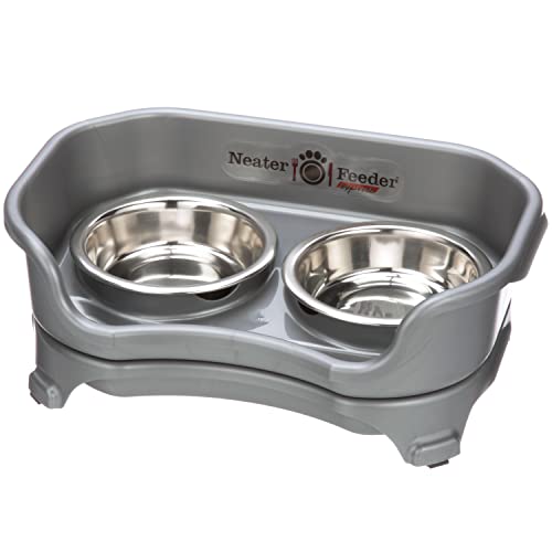 Neater Feeder - Express Model - Mess-Proof Cat Bowls (Cat, Gunmetal Grey) – Made in USA – Elevated, No Spill, Non-Tip, Non-Slip, Raised Stainless Steel Food & Water Pet Bowls - Cat - Gunmetal Grey