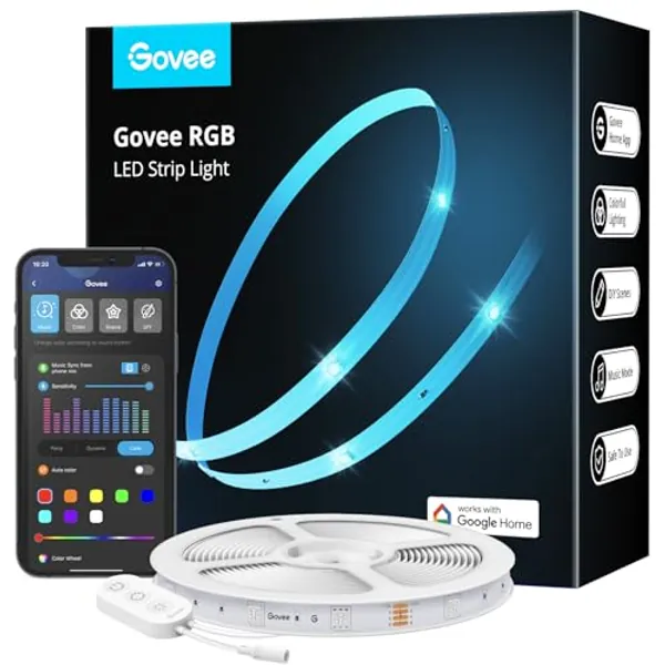 Govee LED Strip Smart RGB WiFi LED Streifen, Lichterkette Band App Steuerung WLAN mit Alexa und Google Assistant, Musik Sync Farbwechsel DIY Deko für Schlafzimmer Küche Wohnzimmer 5m
