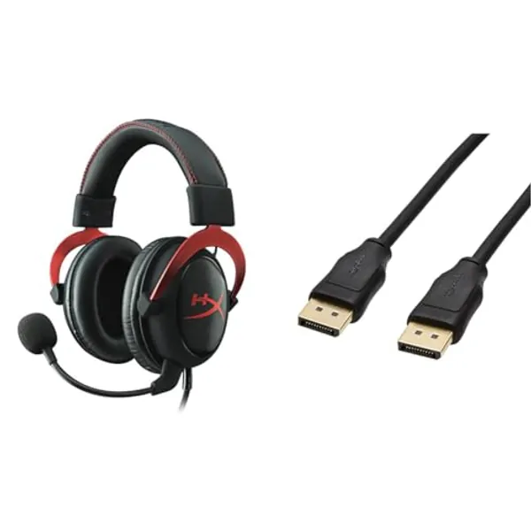 HyperX Cloud II – Gaming Kopfhörer (für PC/PS4/Mac) rot & Amazon Basics - Verbindungskabel, DisplayPort auf DisplayPort, 1,8 m, schwarz