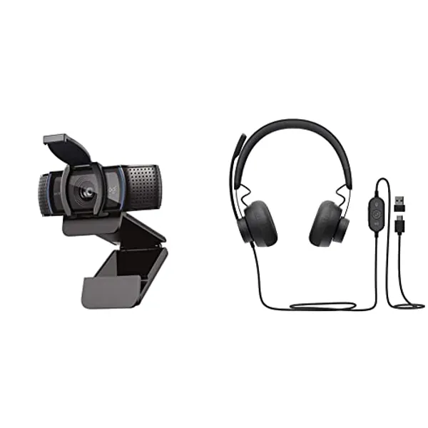 Logitech C920s HD PRO Webcam, Full-HD 1080p + Logitech Zone 750 Kabelgebundenes On-Ear-Headset mit Noise-Cancelling-Mikrofon