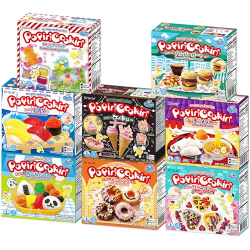 K-Munchies Kracie Popin Cookin Kits - 8 Pack Assorted Japanese Candy Making Kit - Bento, Ramen, Hamburger, Gummy Sushi, Waffle, Cake, Donut DIY Candy Kit - Edible Experiments for Kids - Made in Japan - Sushi,Waffle,Cake,Donut, Ramen,Burger,Gummi,Bento - 1 Count (Pack of 8)