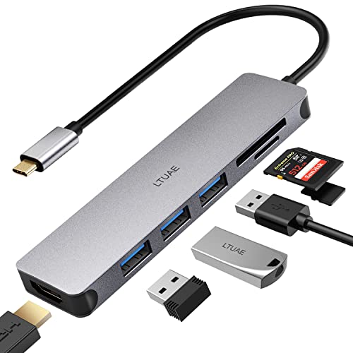 USB C Hub, USB C Adapter mit 4K HDMI Ausgang, 3 USB 3.0-Anschlüsse, SD/TF Kartenleser, kompatibel für MacBook Pro/Air, Laptop und mehr Typ-C-Geräte - 7 in 1