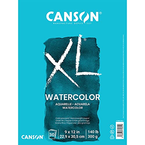 Canson XL Series Watercolor Textured Paper Pad for Paint, Pencil, Ink, Charcoal, Pastel, and Acrylic, Fold Over, 140 Pound,, 9” x 12”, 2 Pack, Fold Over Cover, 30 Sheets - 9x12 - Fold Over 2-Pack