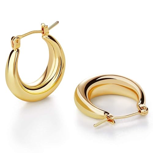 LILIE&WHITE Chunky Gold Hoop Earrings for Women Cute Fashion Hypoallergenic earrings Minimalist Jewelry Gift - Gold