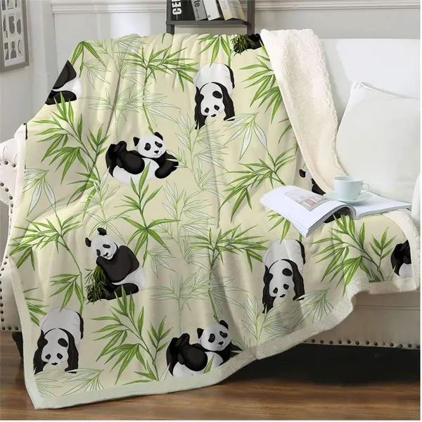 EIIORPO Cartoon Panda Sherpa Throw Blanket Super Soft Cozy Plush Fleece Blanket for Bed Couch Chair Baby Crib Living Room Lovely Fuzzy Blanket for Girls and Boys (40"×60",Bamboo Panda)