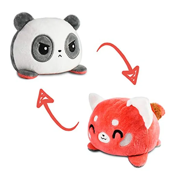 TeeTurtle | The Original Reversible Panda and Red Panda Plushie | Patented Design | Black and Red | Show Your Mood Without Saying a Word!