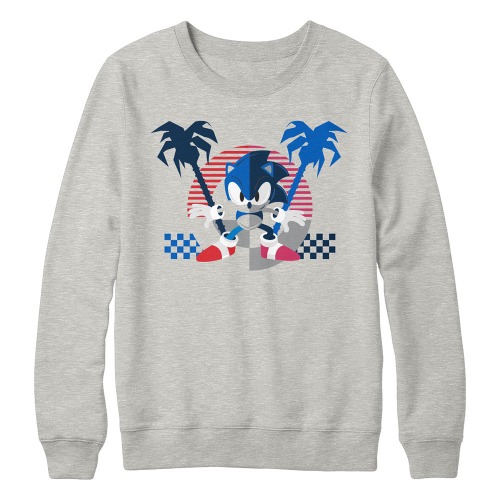 Sonic the Hedgehog Symmetrical Palm Trees Gray Crewneck | Medium