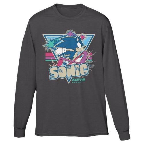 Sonic the Hedgehog Retro Running Sparks Gray Long Sleeve Tee | Medium