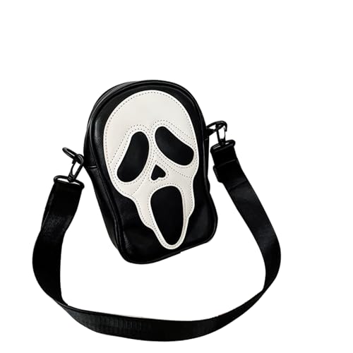 Crossbody Shoulder Bag With Ghost Screaming Pattern Pu Leather Ghostface Bag Gothic Ghost Handbags(Black) - Black