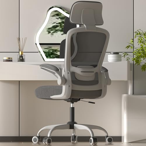 Mimoglad Office Chair, High Back Ergonomic Desk Chair with Adjustable Lumbar Support and Headrest, Swivel Task Chair with flip-up Armrests for Guitar Playing, 5 Years Warranty (Modern, Grey) - Grey - Modern