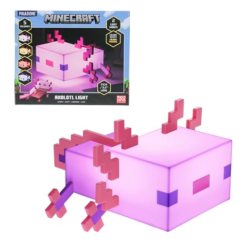 Paladone Luz Axolotl Minecraft - Lámpara Oficial con 5 Modos de Color, Decoración para Gamers, Funciona a Pilas - Dibujo animado