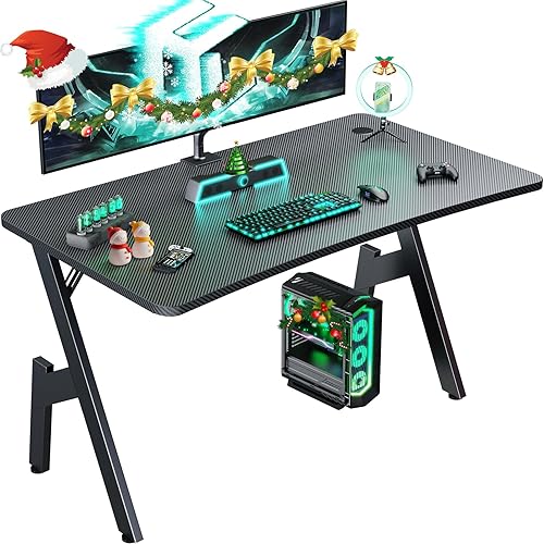 HLDIRECT 40 Inch Gaming Desk with Carbon Fibre Surface- A Shape Large Computer Desk Gaming Table Ergonomic Pc Gaming Workstation Home Office Desks - 40INCH