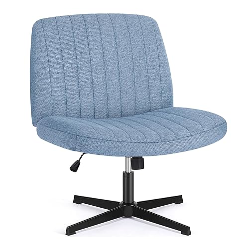 Sweetcrispy Office Chair No Wheels - Armless Desk Chair No Wheels Cross Legged Office Chair Wide Swivel Home Office Desk Chairs - Blue - Office Chair