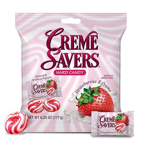 Creme Savers Strawberries and Creme Hard Candy | The Taste of Fresh Strawberries Swirled in Rich Cream | The Original Classic Creme Savers Brought To You By Iconic Candy | 6.25oz Bag