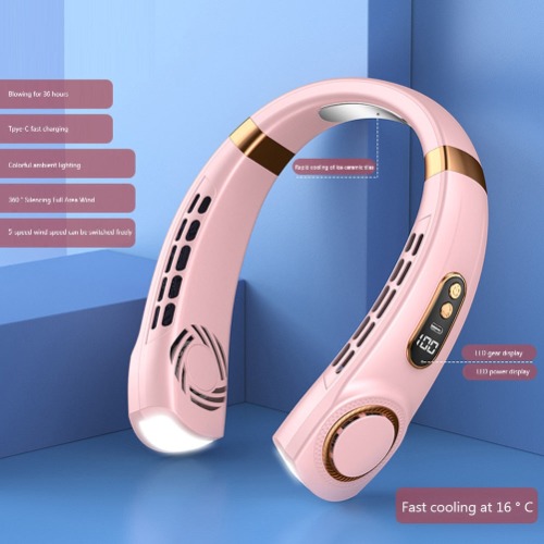Wearable 5 Speed Fan with LED - Pink