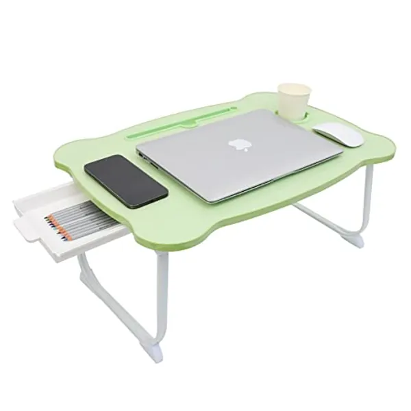 LY Home Foldable Laptop Bed Table Lap Desk Stand, Dining ,with Legs & Cup Slot，Port/Cup Holder/Storage Drawer for Working Writing Reading Eating Lapdesk On Low Sitting Floor (Green) (220314LYZZ)