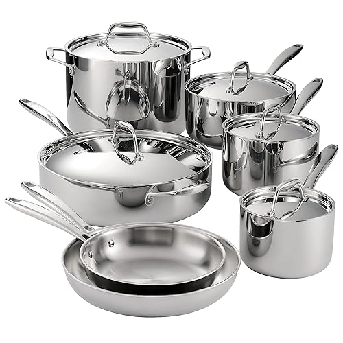 Tramontina Tri-Ply Clad Stainless Steel 12-Piece Cookware Set with Lids, Pots and Pans Kitchen Set, Induction-Ready, Dishwasher-Safe, NSF-Certified, Made in Brazil - 12-Piece
