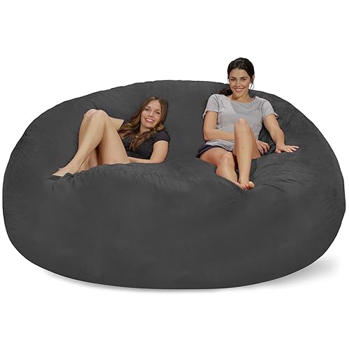 Chill Sack Bean Bag Chair: Giant 8' Memory Foam Furniture Bean Bag - Big Sofa with Soft Micro Fiber Cover - Charcoal - Microsuede - Charcoal